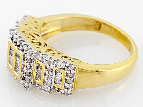 Pre-Owned Engild™ .50ctw Round And Baguette White Diamond 14k Yellow Gold Over Sterling Silver Clust - Size 5