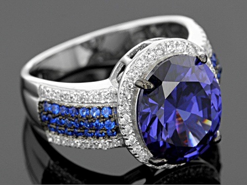 Pre-Owned Bella Luce ® 7.92ctw Tanzanite, Blue Sapphire And White Diamond Simulants Rhodium Over Sil - Size 5