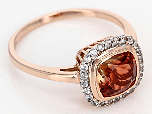 Pre-Owned 1.45ct Square Cushion Oregon Sunstone With .45ctw Round White Zircon 10k Rose Gold Ring. - Size 5
