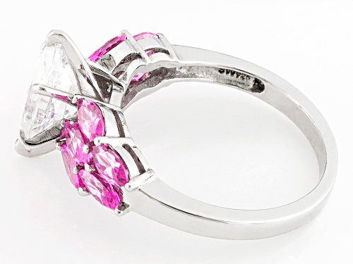 Pre-Owned Bella Luce® 5.15ctw Pink & White Diamond Simulants Rhodium Over Sterling Silver Ring (3.02 - Size 7