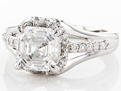 Pre-Owned Moissanite Fire® 3.38ctw Diamond Equivalent Weight Asscher Cut And Round Platineve™ Ring - Size 11