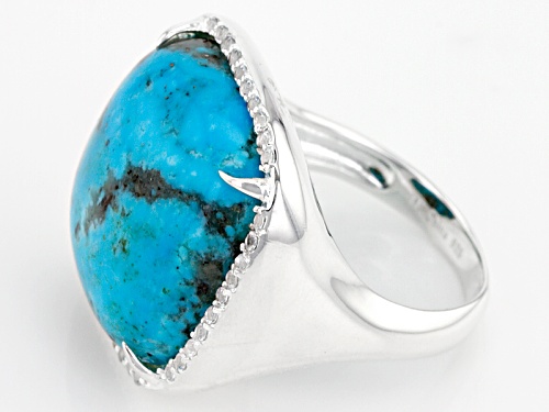 Pre-Owned Tehya Oyama Turquoise™ 18mm Square Cushion Kingman Turquoise & .16ctw Topaz Silver Ring - Size 6