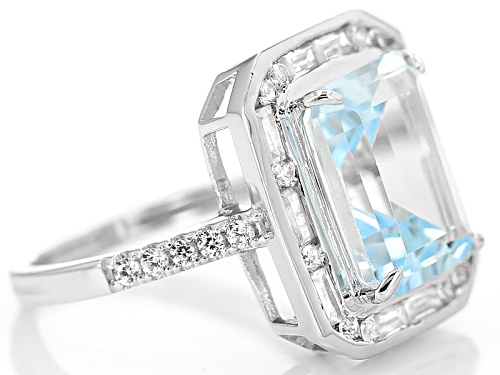 Pre-Owned 7.25ct Emerald Cut Glacier Topaz™ With 1.25ctw White Zircon Sterling Silver Ring - Size 12