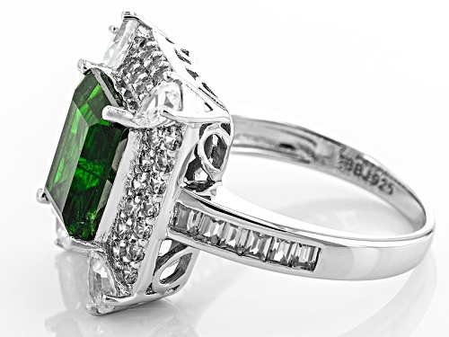 Pre-Owned 2.72ct Emerald Cut Russian Chrome Diopside, 2.25ctw White Zircon Silver Ring - Size 11