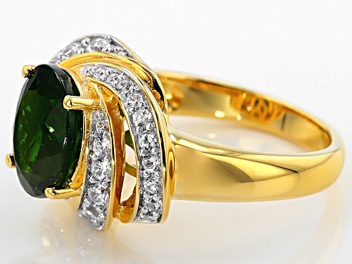 Pre-Owned 2.17ct Oval Russian Chrome Diopside With .80ctw White Zircon 18k Yellow Gold Over Silver R - Size 12
