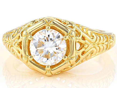 Pre-Owned Moissanite Fire® 1.00ct Dew Round 14k Yellow Gold Over Silver Ring - Size 10