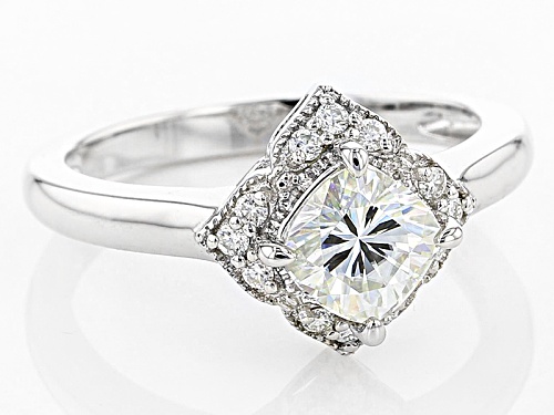 Pre-Owned Moissanite Fire® 1.54ctw Dew Square Cushion Cut And Round Platineve™ Ring - Size 11