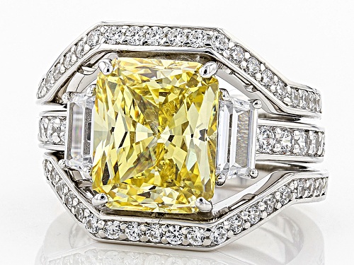 Pre-Owned Charles Winston For Bella Luce ® Canary & Diamond Simulants Rhodium Over Silver Ring With - Size 11