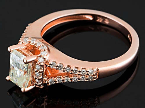 Pre-Owned Moissanite Fire® 1.64ctw Dew Radiant Cut And Round 14k Rose Gold Over Sterling Silver Ring - Size 10