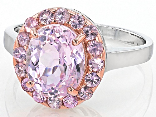 Pre-Owned 2.64ct Oval Brazilian Kunzite And .64ctw Round Pink Sapphire Sterling Silver Ring - Size 7