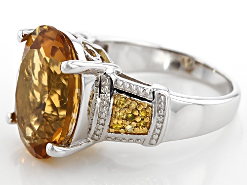 Pre-Owned 7.42ct Oval Brazilian Citrine With .13ctw Round Yellow Diamond Sterling Silver Ring - Size 4