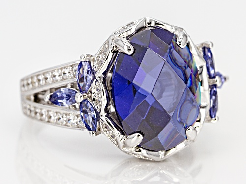 Pre-Owned Bella Luce ® Esotica ™ Tanzanite & White Diamond Simulants 8.40ctw Rhodium Over Silver Rin - Size 5
