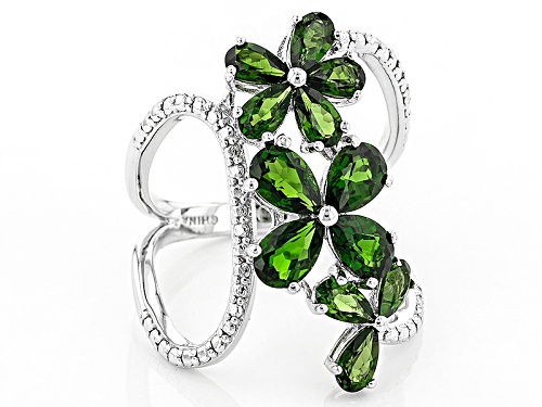 Pre-Owned 3.60ctw Pear Shape Russian Chrome Diopside Sterling Silver Floral Ring - Size 7