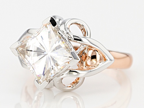 Pre-Owned Moissanite Fire® 3.10ctw Dew Square Brilliant Platineve™ And 14k Rose Gold Over Platineve - Size 6