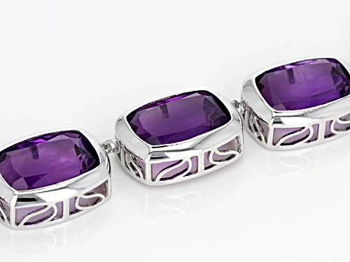 Pre-Owned 26.84ctw Rectangular Cushion African Amethyst Sterling Silver 5-stone Necklace - Size 18