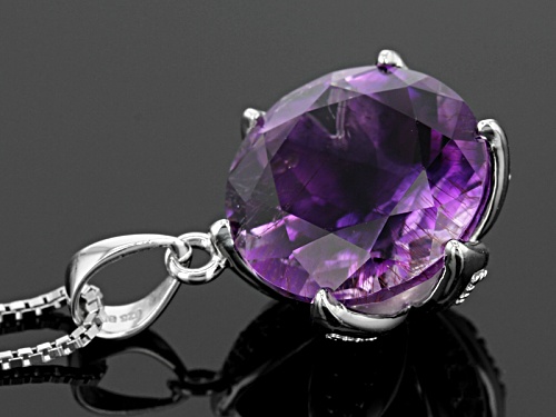Pre-Owned 7.76ct Round Moroccan Amethyst With .11ctw Round White Zircon Sterling Silver Pendant With
