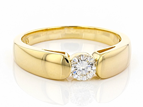 Pre-Owned MOISSANITE FIRE(R) .60CT DEW ROUND 14K YELLOW GOLD OVER SILVER MENS RING - Size 11