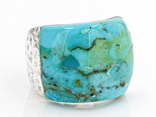 Pre-Owned Southwest Style By JTV™ 21X18mm Cabochon Turquoise Rhodium Over Silver Ring - Size 9
