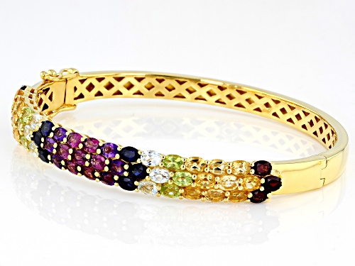 Pre-Owned 9.47ctw Multi-Color Gemstone 18k Yellow Gold Over Silver Bracelet - Size 7.25