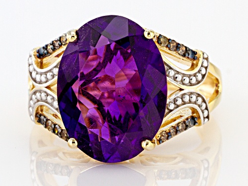 Pre-Owned 7.23ct African Amethyst with .08ctw Champagne Diamonds 18k Yellow Gold Over Sterling Silve - Size 7