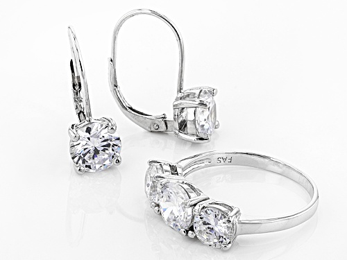 Pre-Owned Bella Luce ® 7.80ctw Diamond Simulant Rhodium Over Sterling Silver Earrings And Ring (4.91