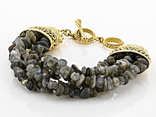 Pre-Owned Artisan Collection Of Turkey™ Free-Form Labradorite Nugget 18K Gold Over Silver 4-Strand B - Size 8.5