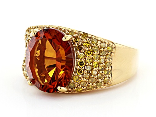 Pre-Owned 3.57ct oval Madiera Citrine with .67ctw round Yellow Diamond 18K yellow Gold Over Sliver R - Size 10
