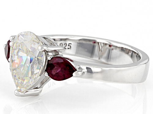 Pre-Owned 3.00CT PEAR SHAPE STRONTIUM TITANATE AND RHODOLITE GARNET RHODIUM OVER SILVER RIN - Size 5