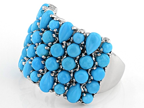 Pre-Owned 3mm and 2.50mm Round and 5X3mm Pear Shape Sleeping Beauty Turquoise Rhodium Over Silver Ba - Size 8