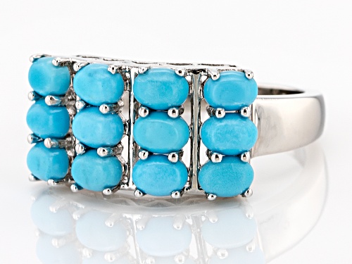 Pre-Owned 4x3mm Oval Sleeping Beauty Turquoise Rhodium Over Sterling Silver Three-Row Band Ring - Size 8