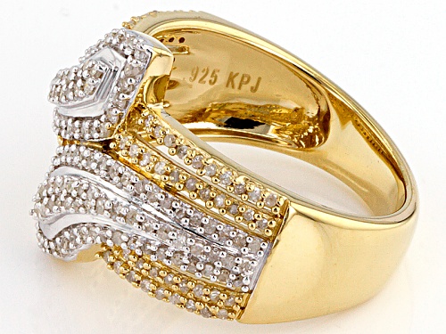 Pre-Owned Engild™ .63ctw Round White Diamond 14k Yellow Gold Over Sterling Silver Bypass Ring - Size 7