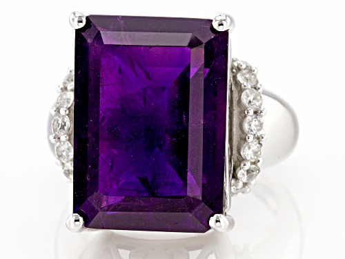 Pre-Owned 15.00ct African Amethyst With 0.65ctw White Zircon Rhodium Over Sterling Silver Ring - Size 7