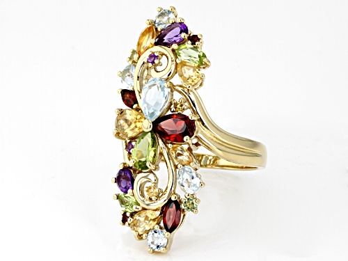 Pre-Owned 3.79ctw Mixed Shapes Multi-Gemstone 18k Yellow Gold Over Sterling Silver Cluster Ring - Size 7