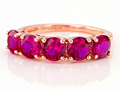 Pre-Owned Round Lab Created Pink Sapphire 18k Rose Gold Over Silver Band Ring - Size 6