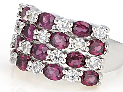 Pre-Owned 2.15ctw Raspberry Rhodolite with 1.30ctw White Zircon Rhodium Over Sterling Silver Ring - Size 7