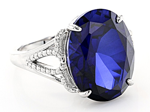 Pre-Owned 10.00ctw 16x12mm Oval Lab Created Blue Sapphire Rhodium Over Sterling Silver Ring - Size 10