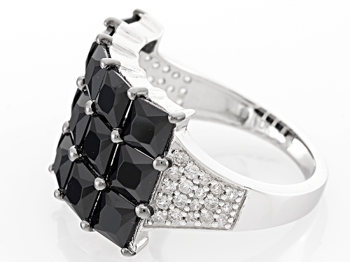 Pre-Owned 5.78ctw Square Black Spinel And .27ctw Round White Zircon Sterling Silver Ring - Size 6