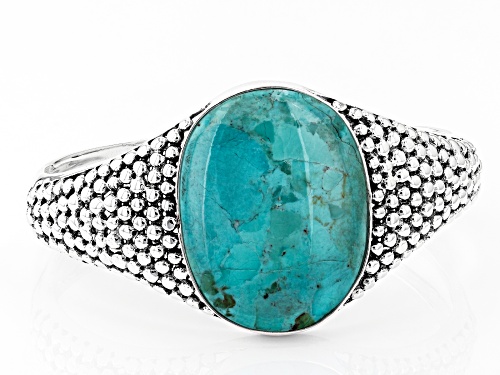 Pre-Owned Southwest Style By JTV™ 38x28mm Oval Turquoise Rhodium Over Sterling Silver Cuff Bracelet - Size 7.5