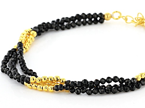 Pre-Owned 2mm Round Black Spinel 18k Yellow Gold Over Sterling Silver 2mm Bead, 3-Strand Bracelet - Size 7.25