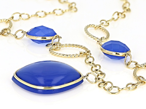 27x24mm Marquise & 12x10mm Oval Blue Chalcedony 10k Gold Necklace - Size 20