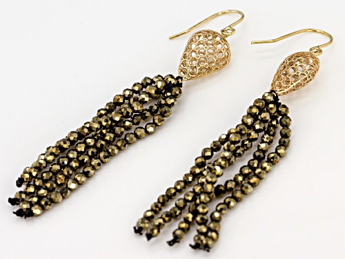 Pyrite Bead Tassel 10K Yellow Gold Earrings