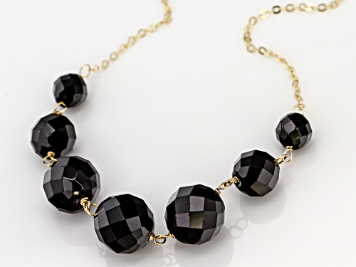 37.00ctw Round Black Spinel 10k Yellow Gold 7-Bead Necklace - Size 18