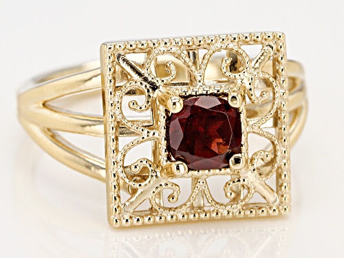 0.65ct Square Red Garnet Solitaire 10k Yellow Gold Ring - Size 7