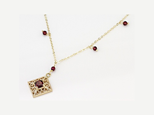 0.65ct Square With 1.00ctw Round Red Garnet Drop 10k Gold Necklace - Size 20