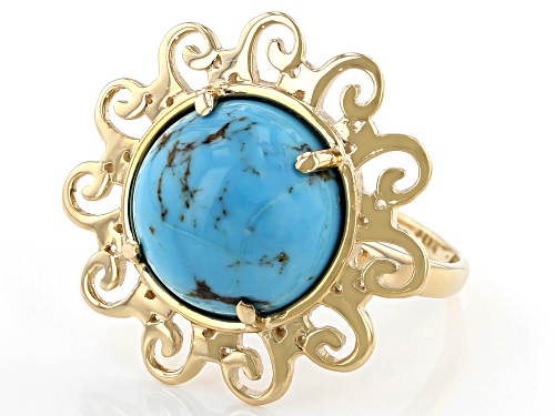13mm Round Cabochon Turquoise Solitaire 10k Yellow Gold Ring - Size 8