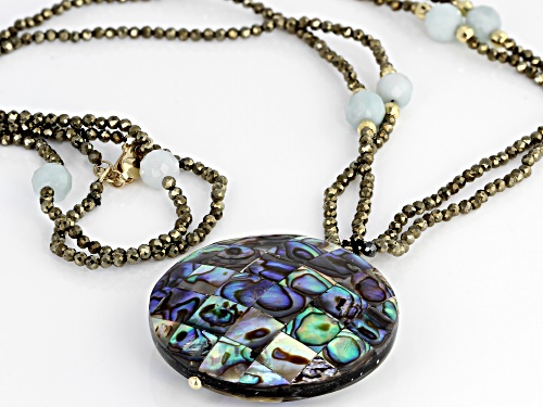 Mosaic Abalone Shell ,6mm Amazonite, 2mm Pyrite 10k Gold Necklace - Size 30