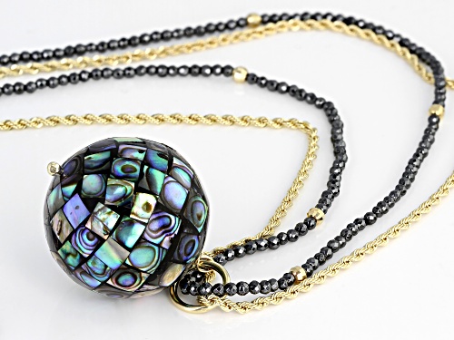 Mosaic Abalone Shell Pendant, 2mm Round Hematine Bead & 10k Gold Chain - Size 30