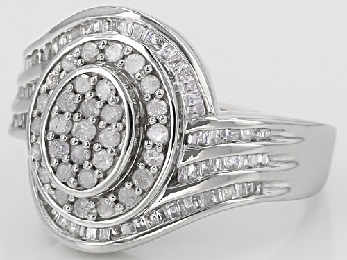 Pre-Owned .85ctw Baguette And Round White Diamond Rhodium Over Sterling Silver Cluster Ring - Size 12