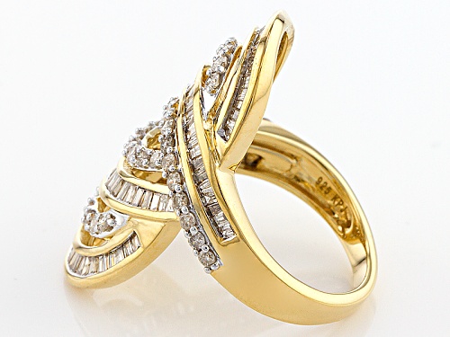 Pre-Owned Engild™ 1.70ctw Round And Baguette White Diamond 14k Yellow Gold Over Silver Crossover - Size 6