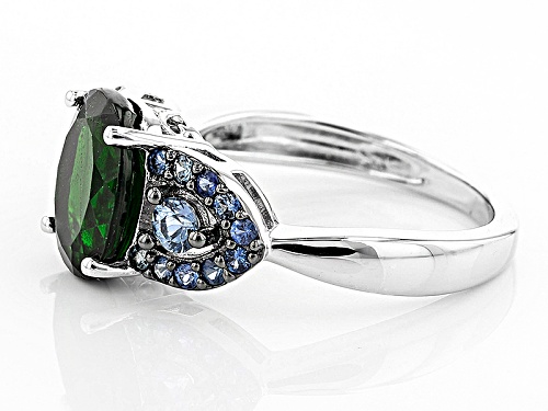 Pre-Owned 2.38ct Oval Russian Chrome Diopside And .60ctw Round Blue Sapphire Sterling Silver Ring - Size 12